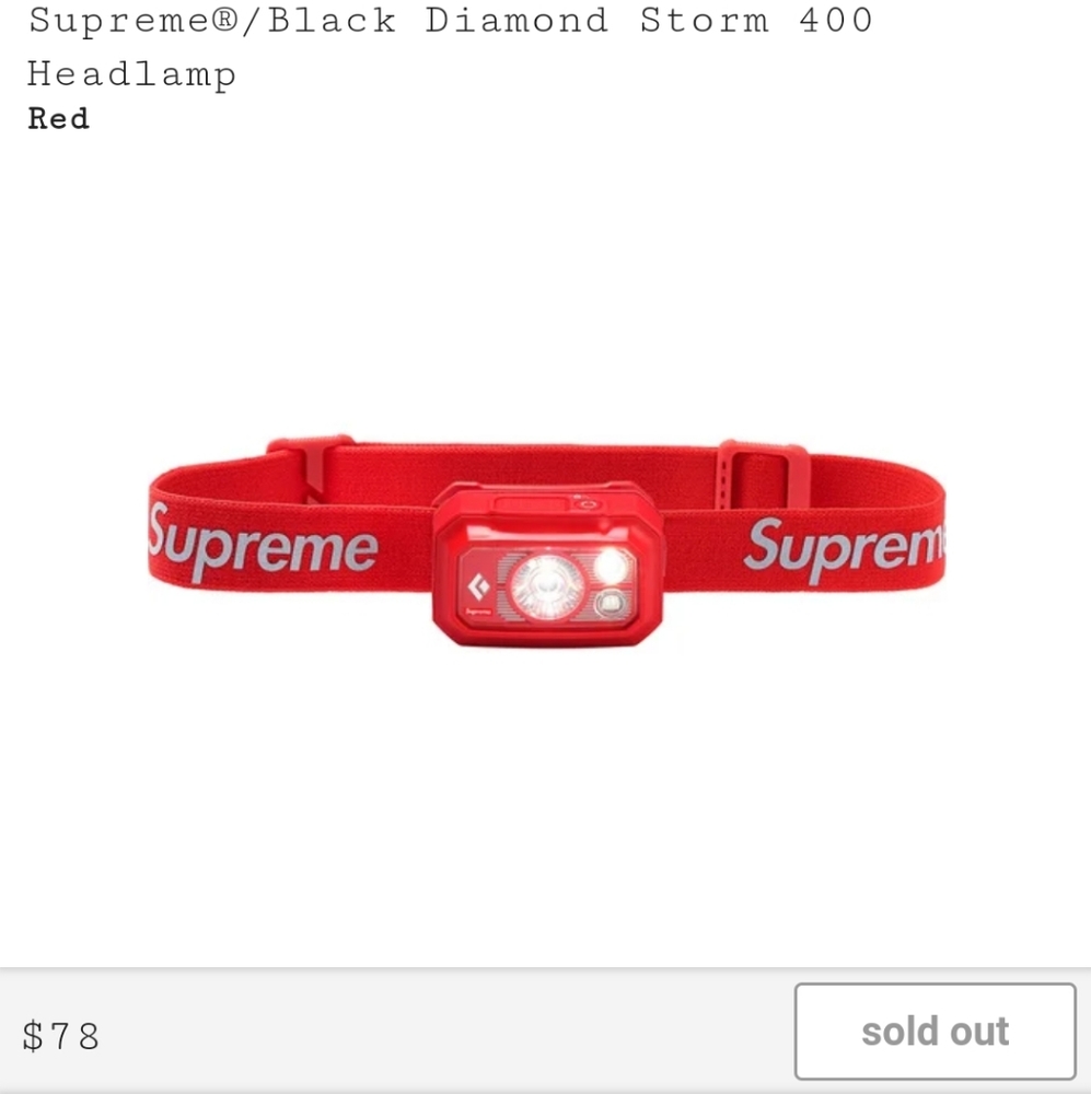 Supreme FW20 Black Diamond Storm 400 Headlamp - Re